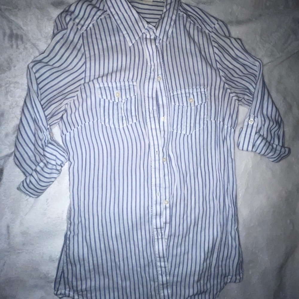 Light blue & white striped, button down blouse